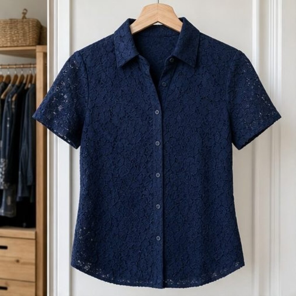 Navy Pleated Blouse